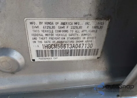 2003 Honda Accord 2.4 Ex из США, поврежденный, VIN 1HGCM56613A047130